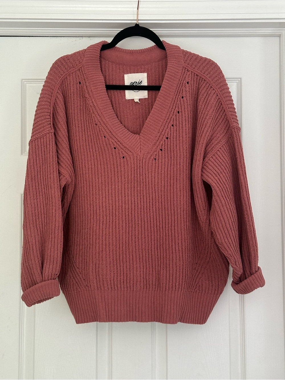 aerie Dusty Rose Oversized Ribbed V-Neck Sweater